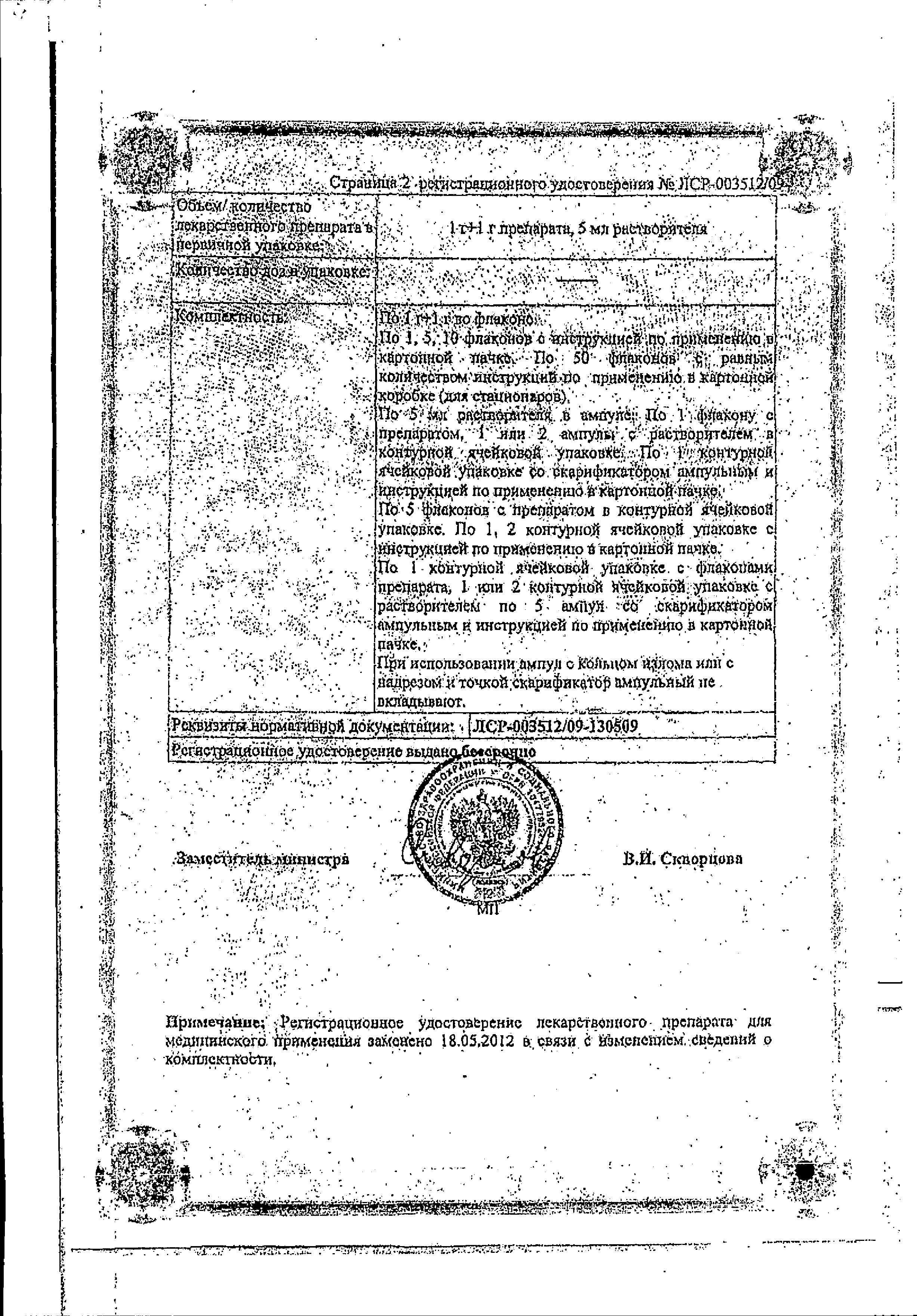 Сертификат Sulzoncef