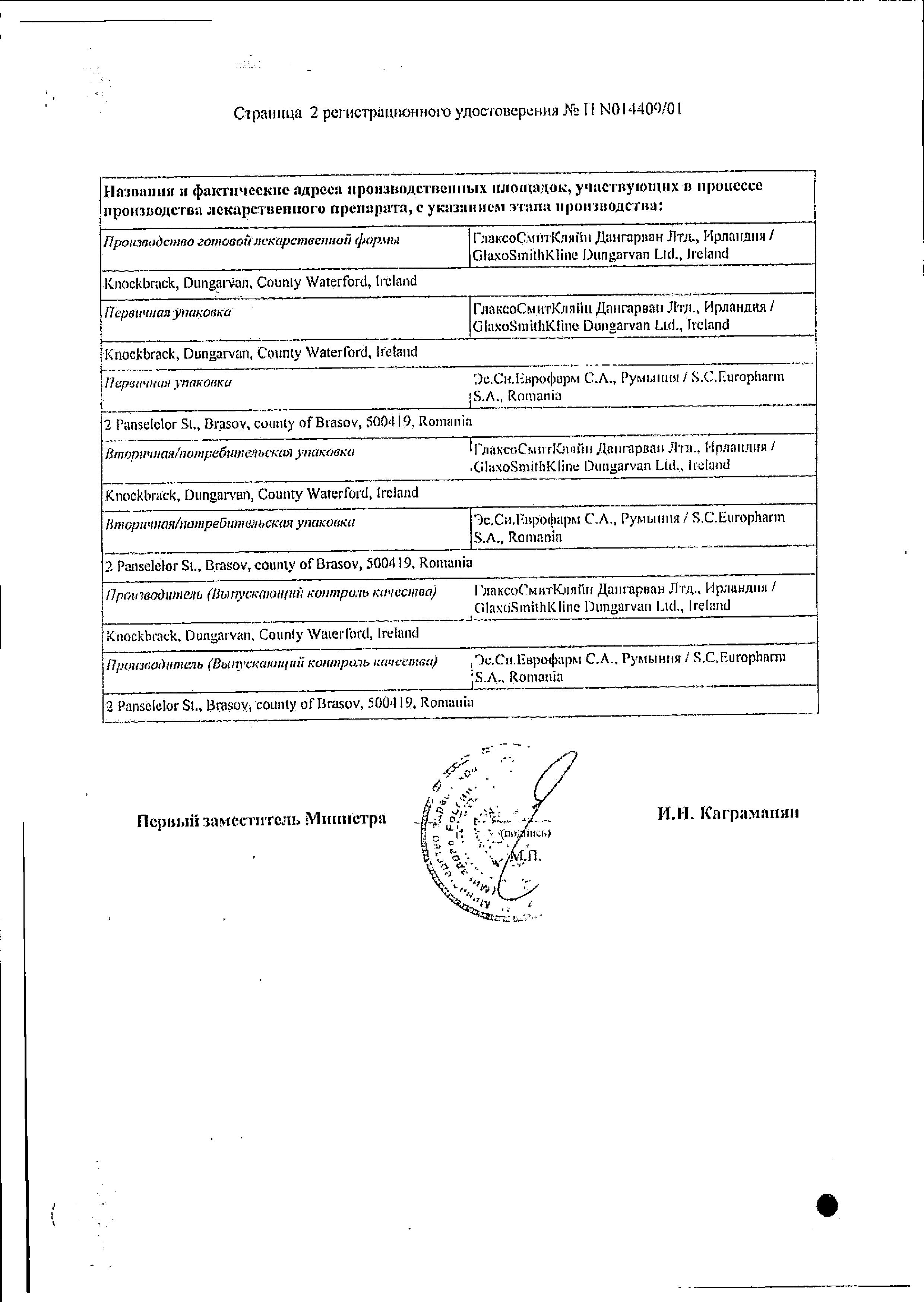 Сертификат на Панадол, таблетки покрыт. плен. об. 500 мг, 12 шт.