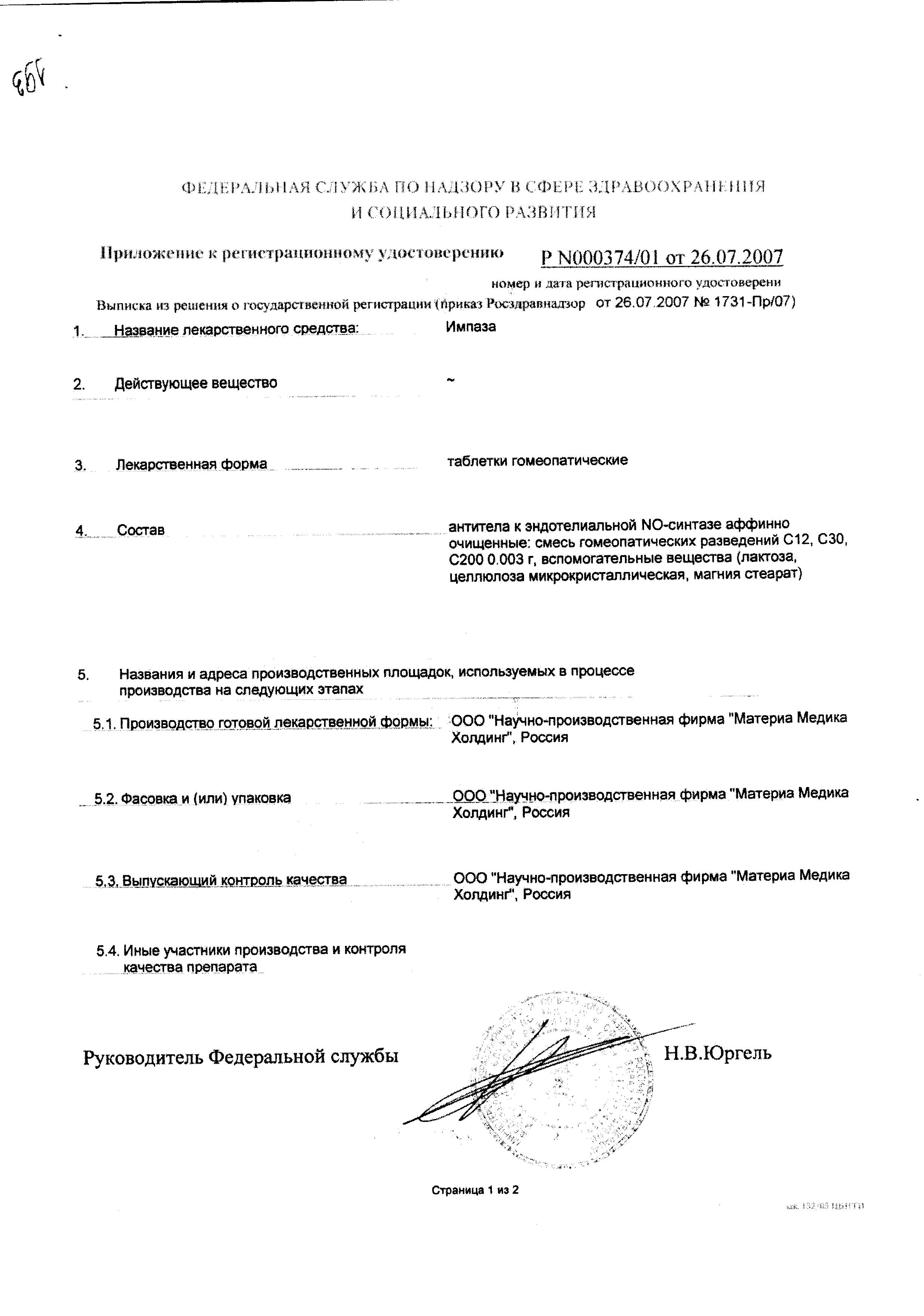 Сертификат Импаза