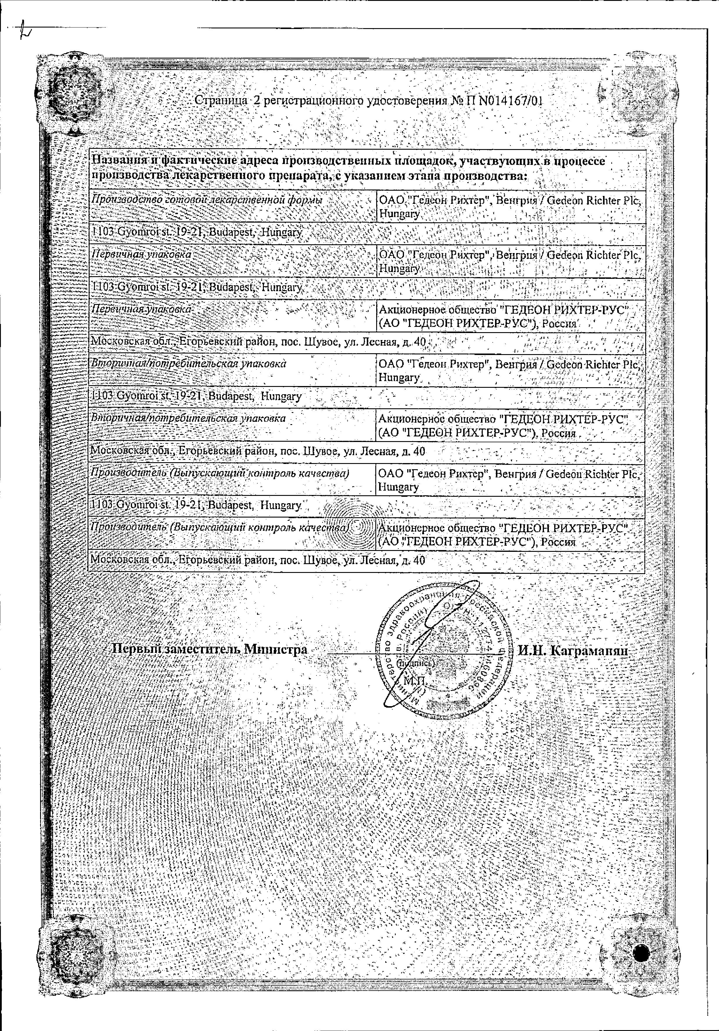 Сертификат на Дигоксин, таблетки 0.25 мг, 50 шт.