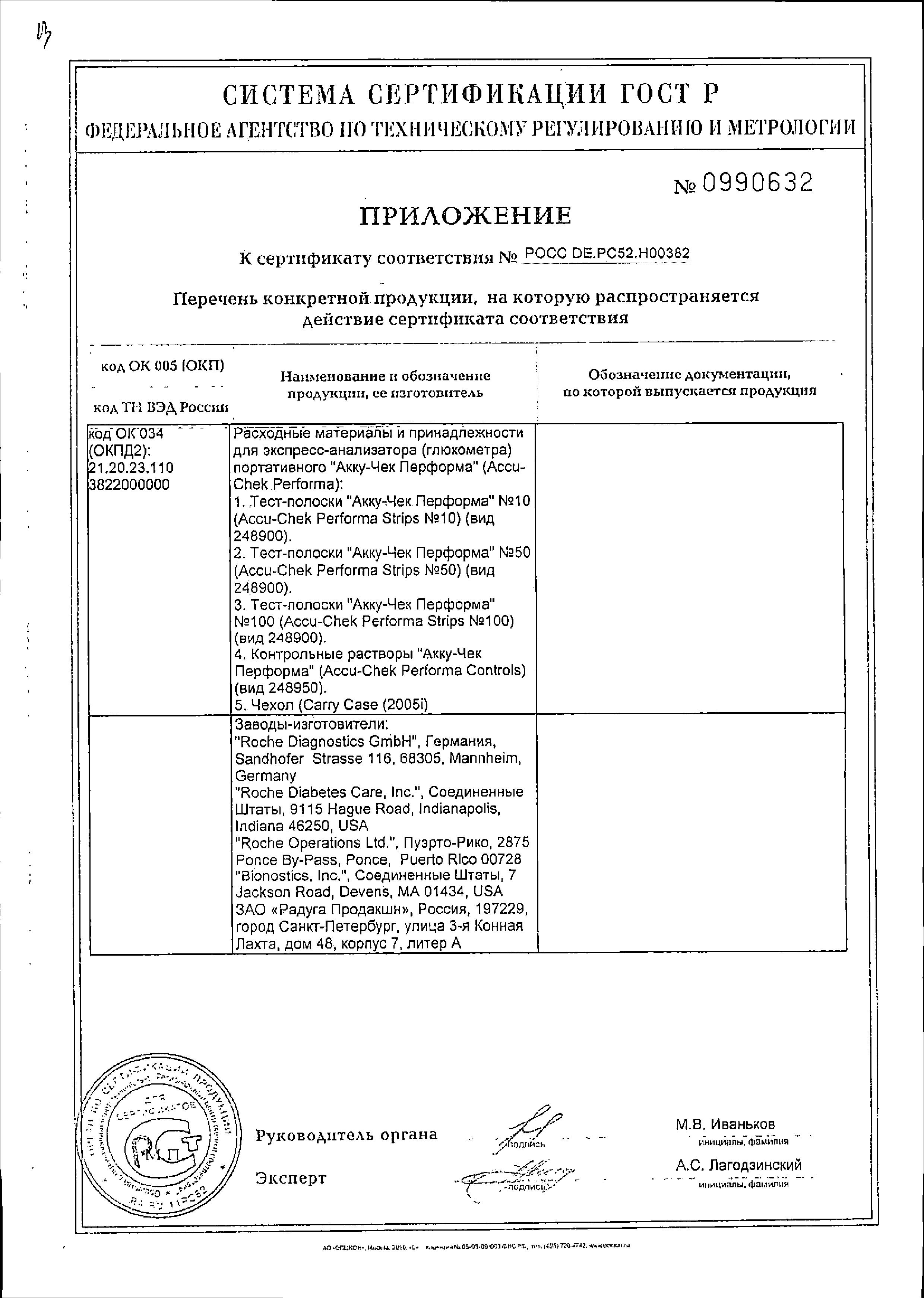 Сертификат на Тест-полоски Accu-Chek Performa, 50 шт.