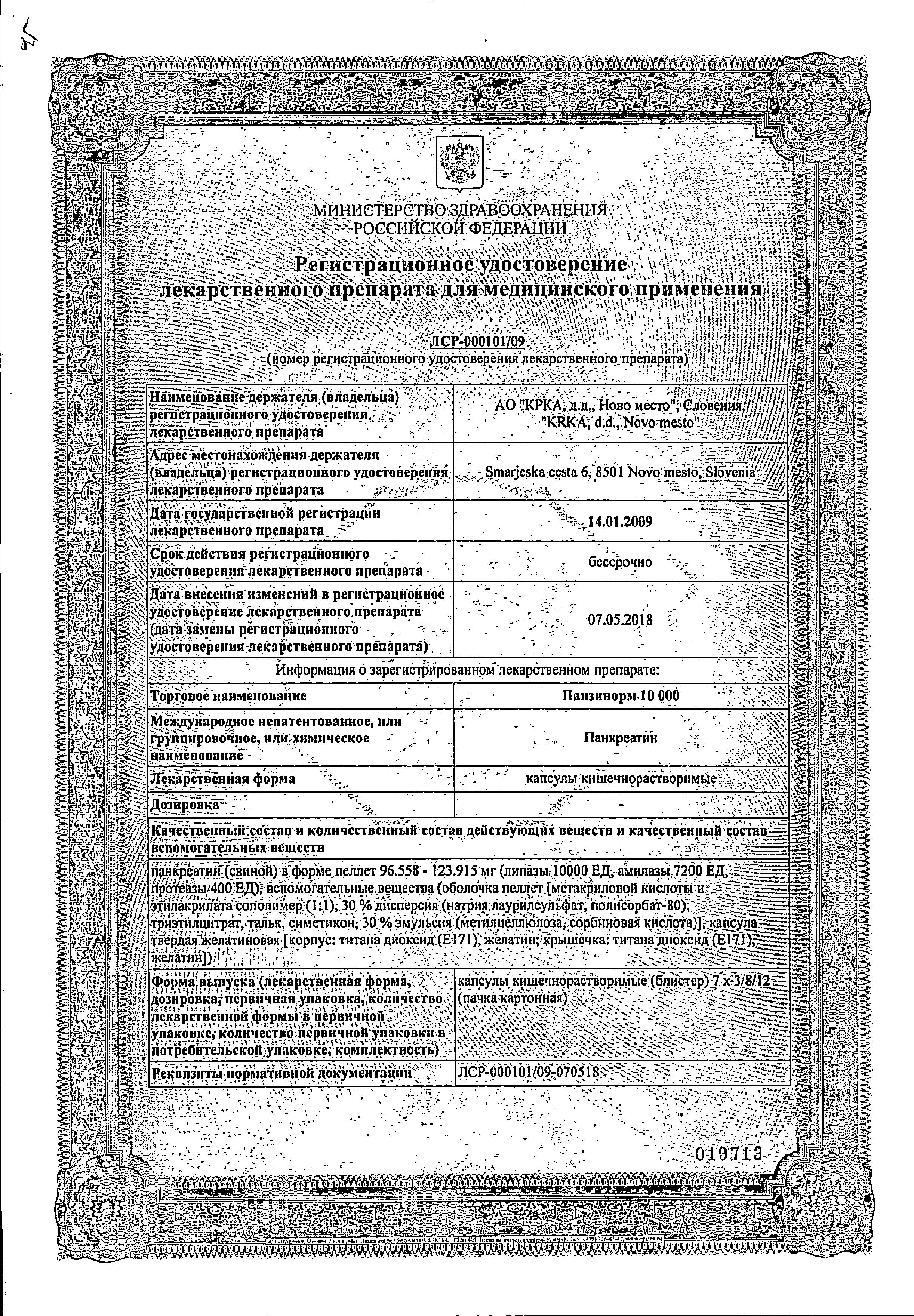 Сертификат Panzinorm® 10 000