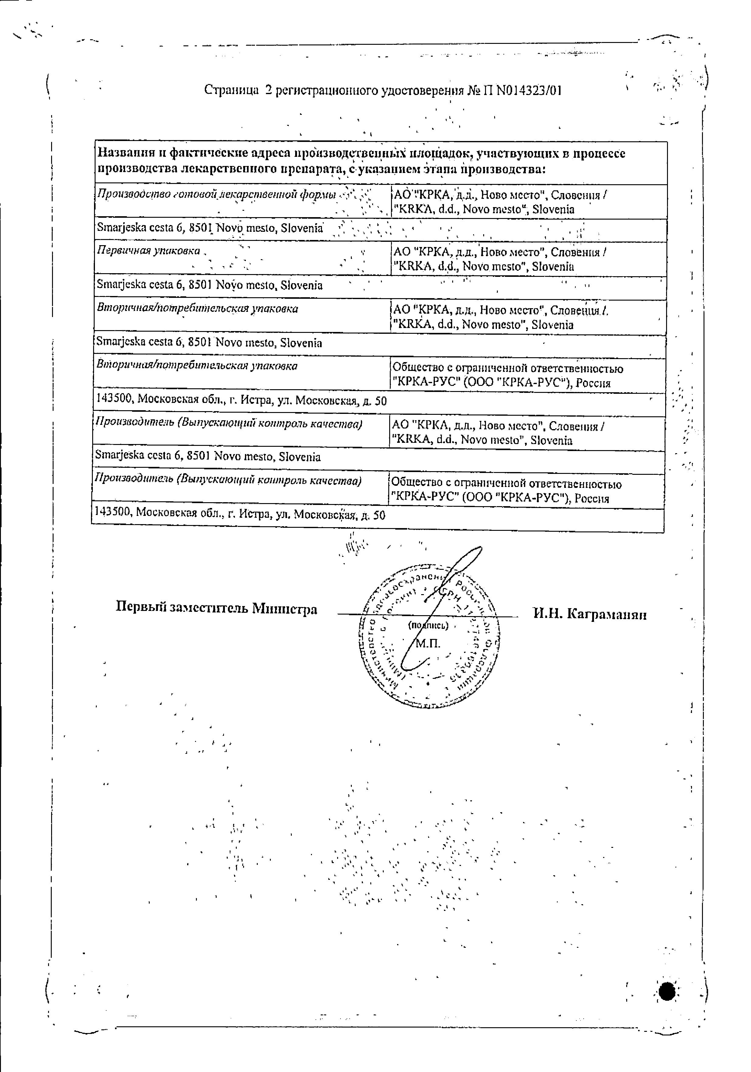 Сертификат на Ципринол, таблетки покрыт. плен. об. 250 мг, 10 шт.