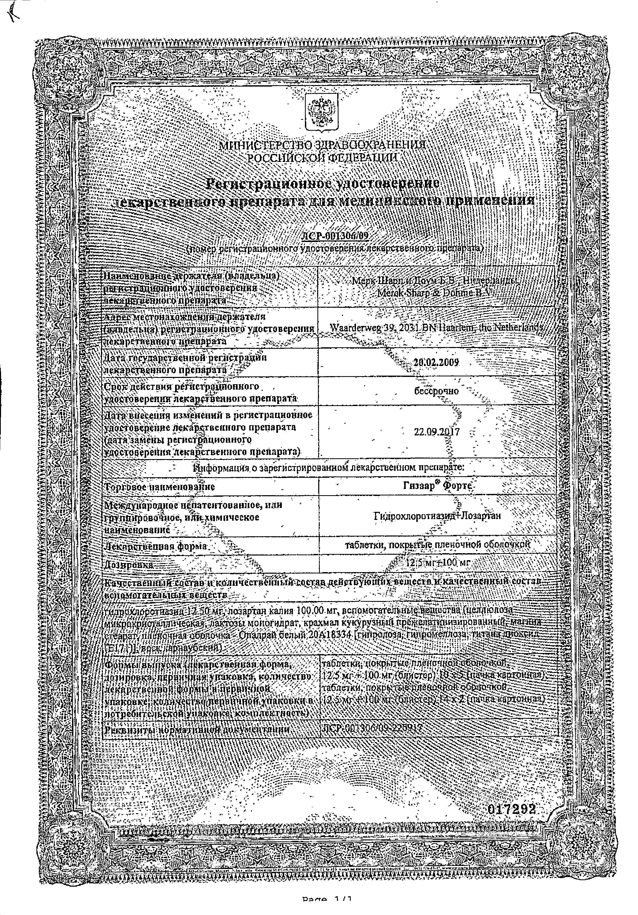 Сертификат Hyzaar® forte