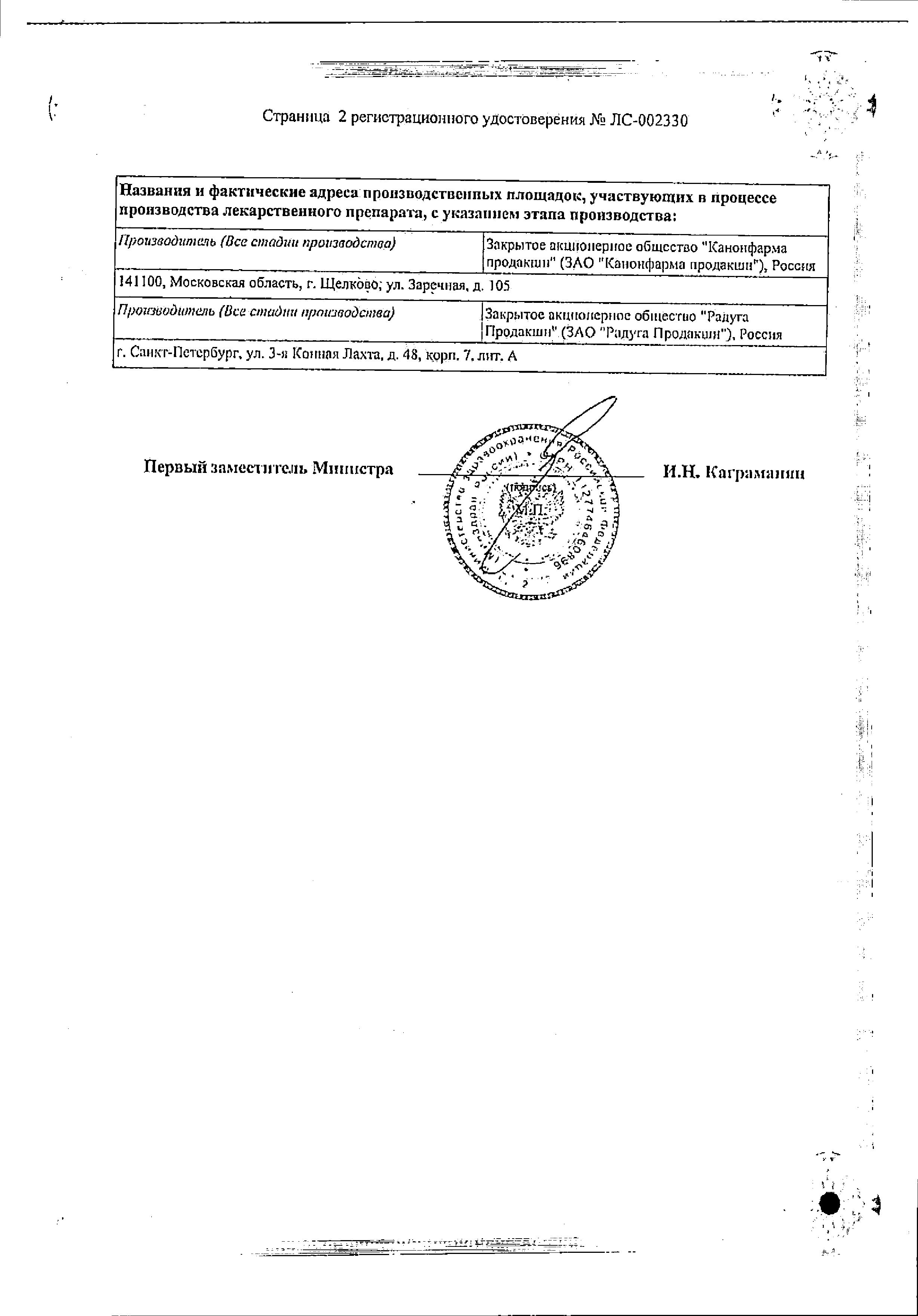 Сертификат на Бетагистин Канон, таблетки 24 мг, 60 шт.