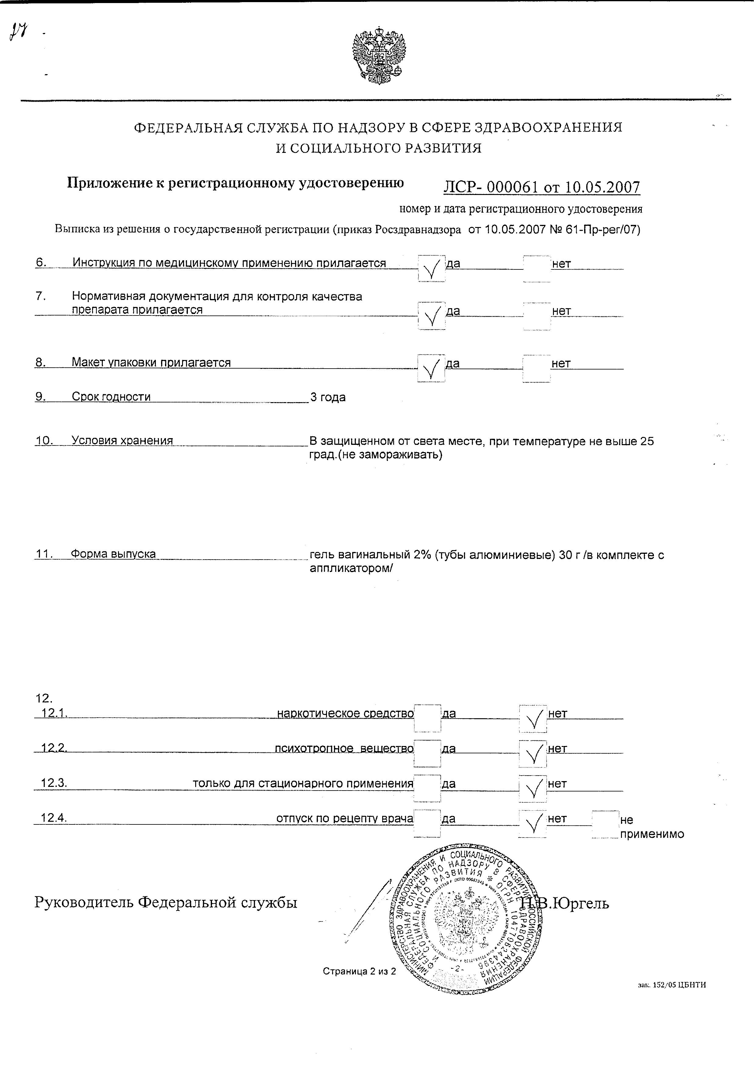 Сертификат на Кандид, гель вагинальный 2%, 30 г