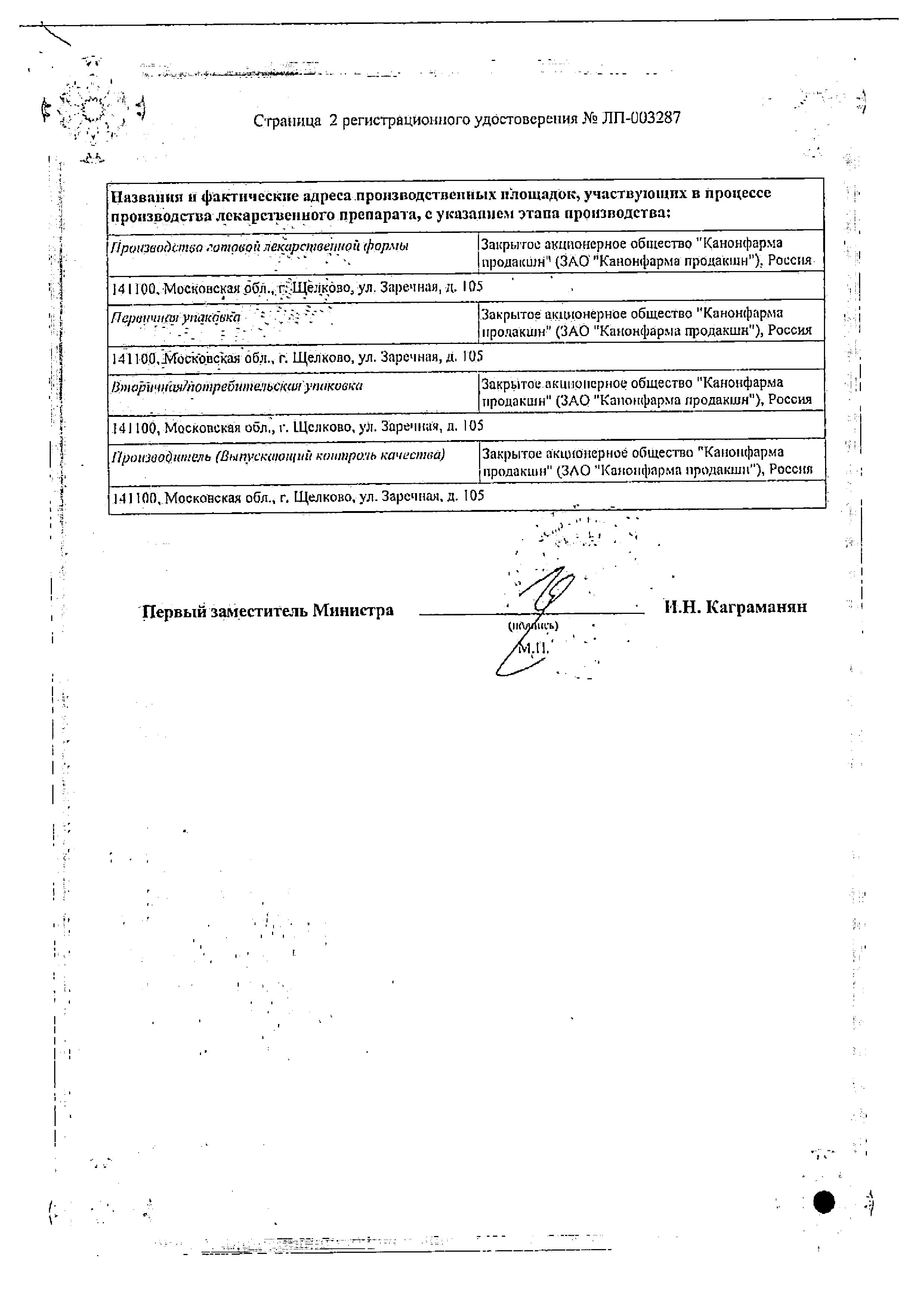 Сертификат на Мемантин Канон, таблетки покрыт. плен. об. 20 мг, 90 шт.