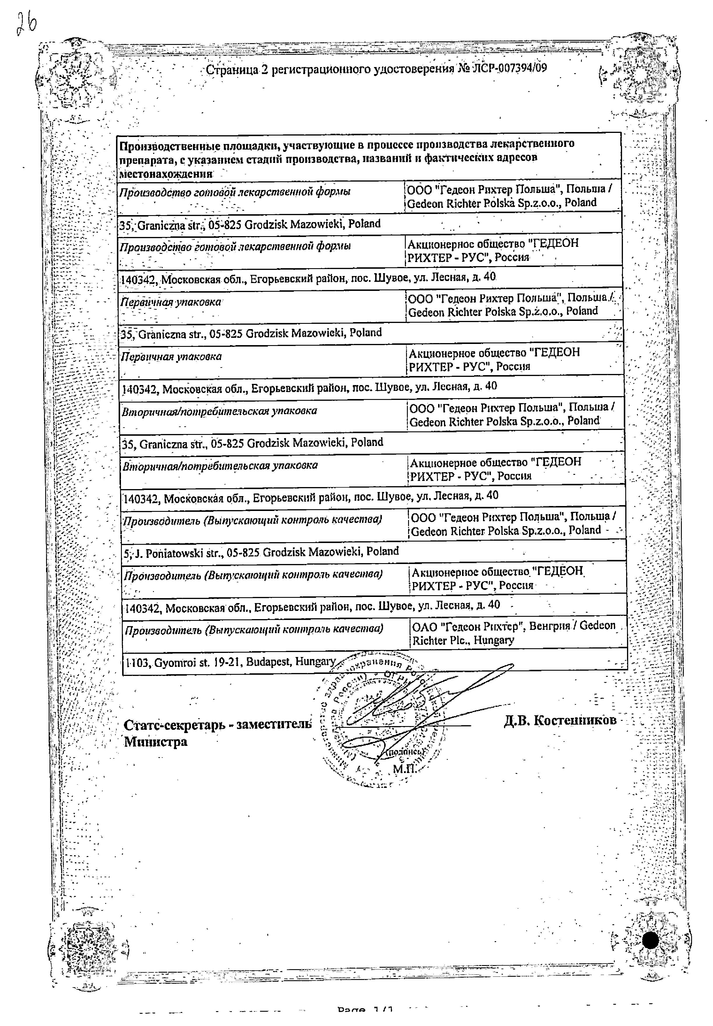 Сертификат на Лозартан-Рихтер, таблетки в пленочной оболочке 50 мг, 30 шт.