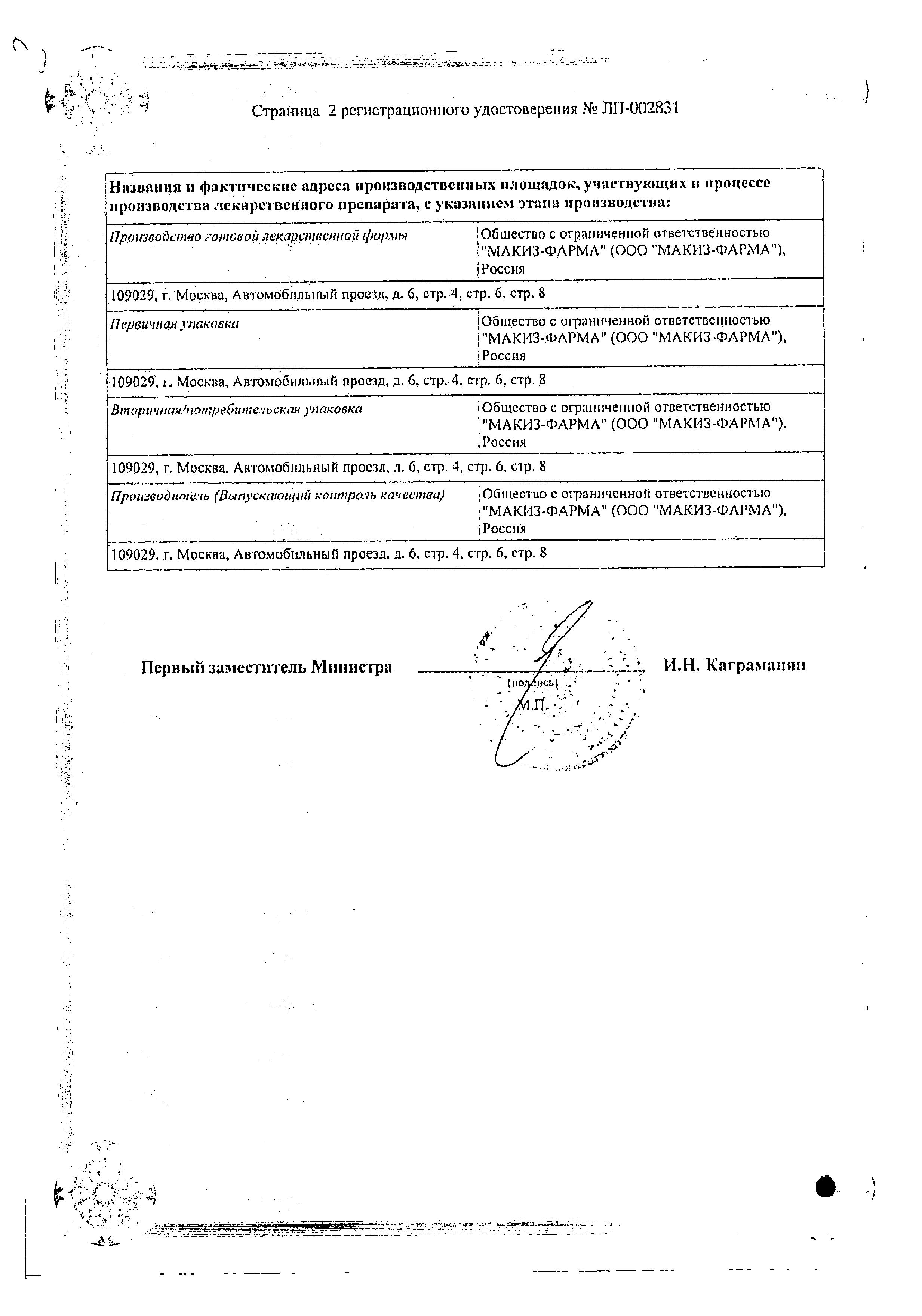 Сертификат Lidocaine-Vial