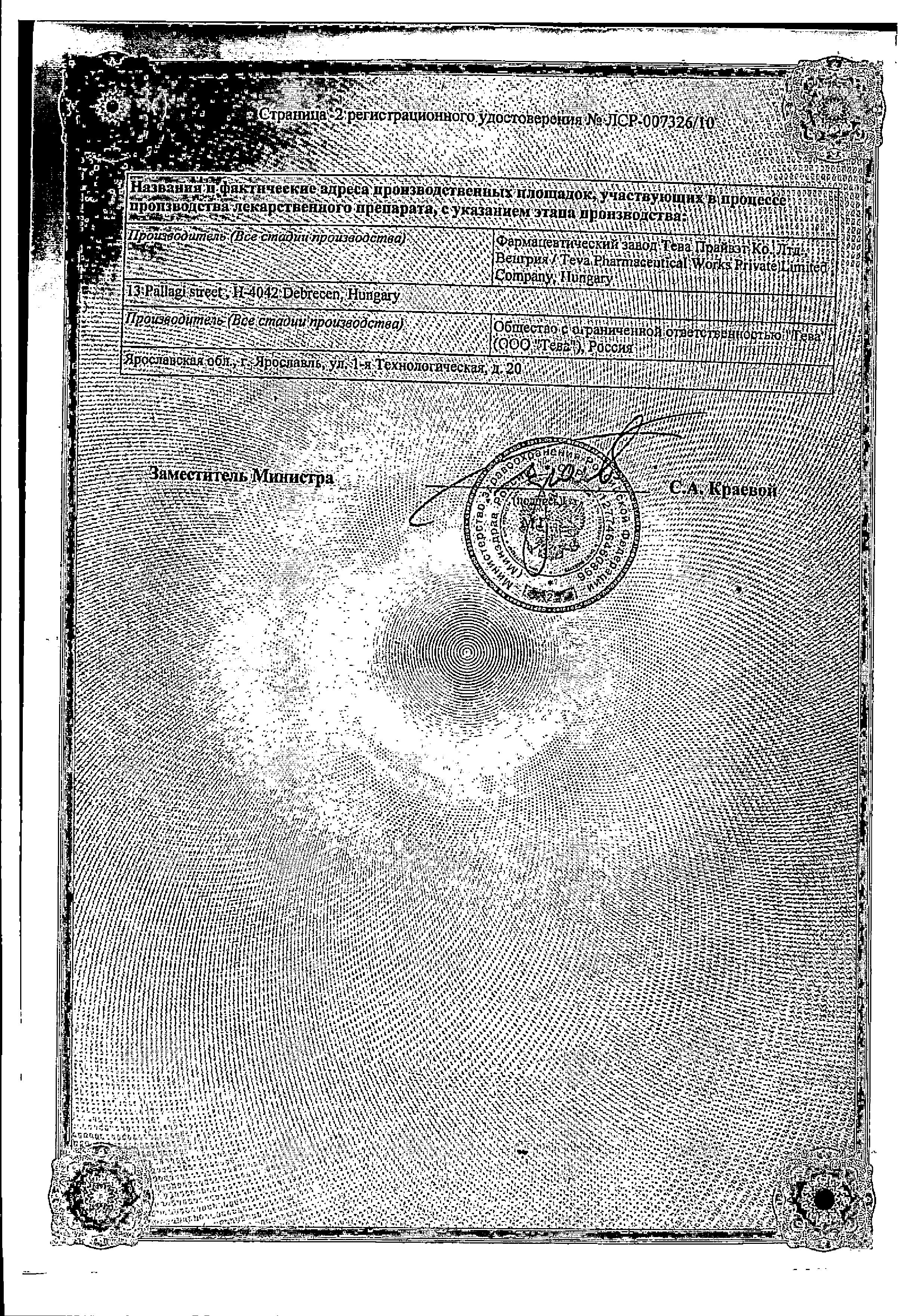 Сертификат Bisoprolol-Teva