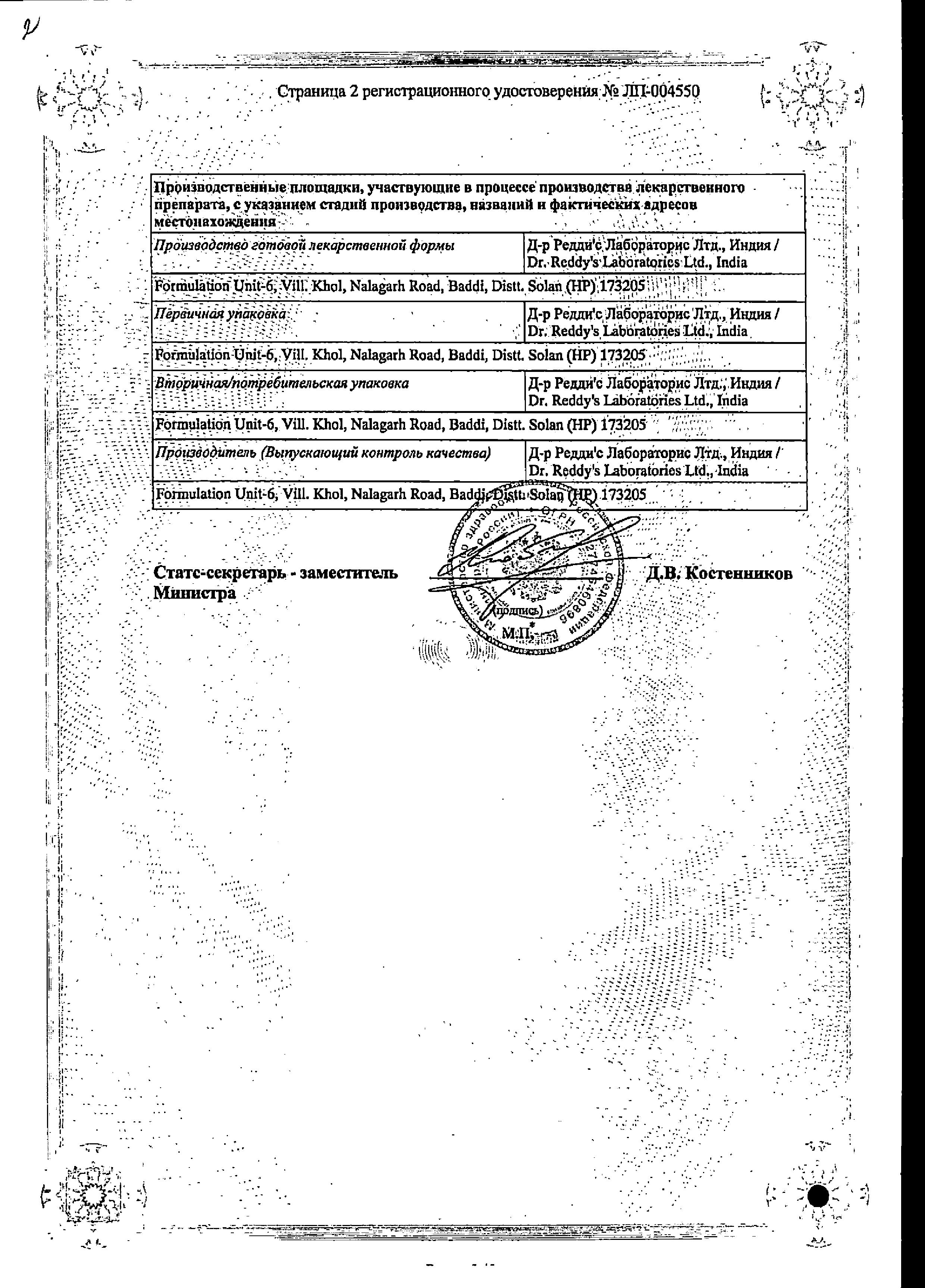 Сертификат Телсартан