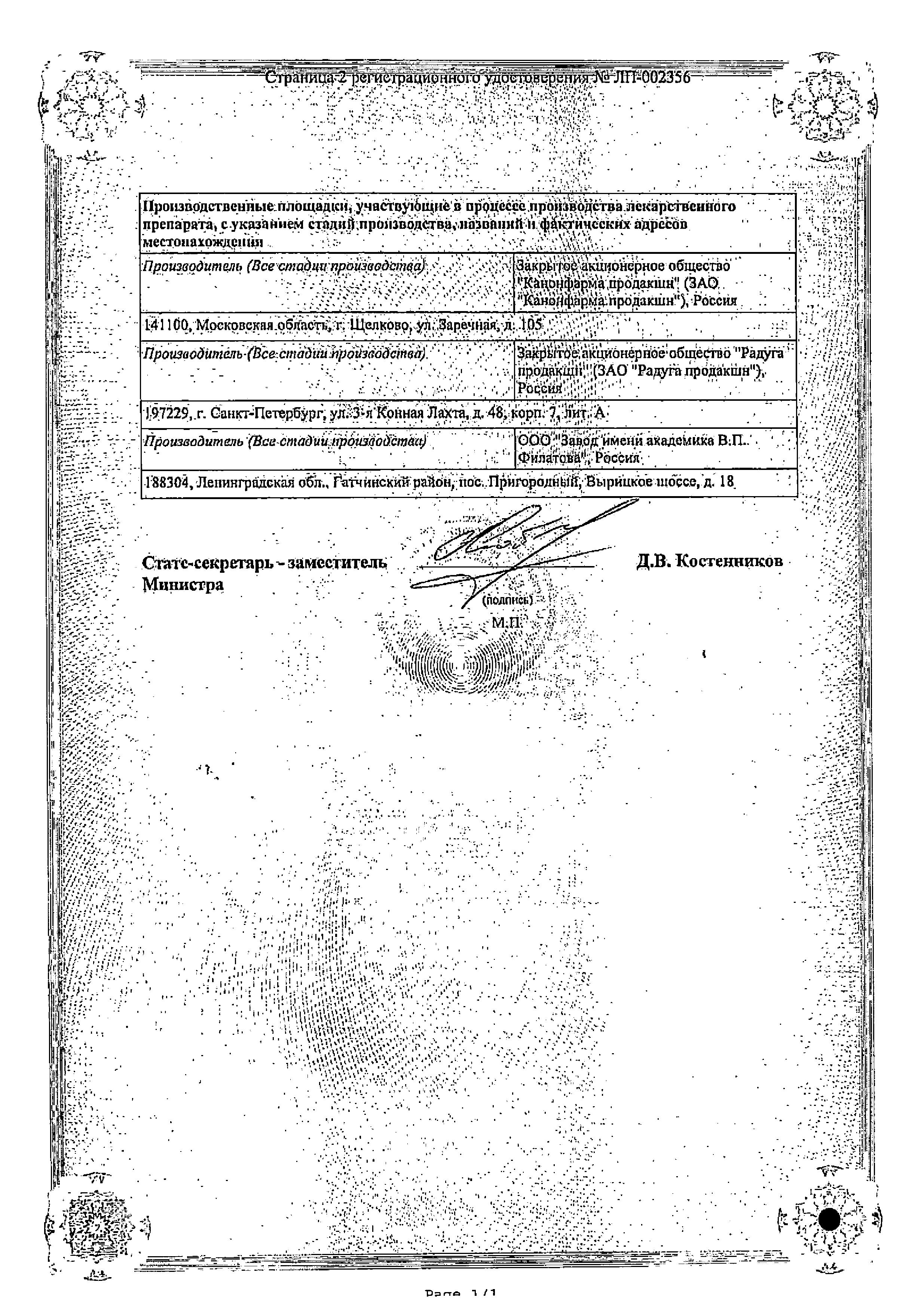 Сертификат на Лозартан Канон, таблетки покрыт. плен. об. 50 мг, 90 шт.