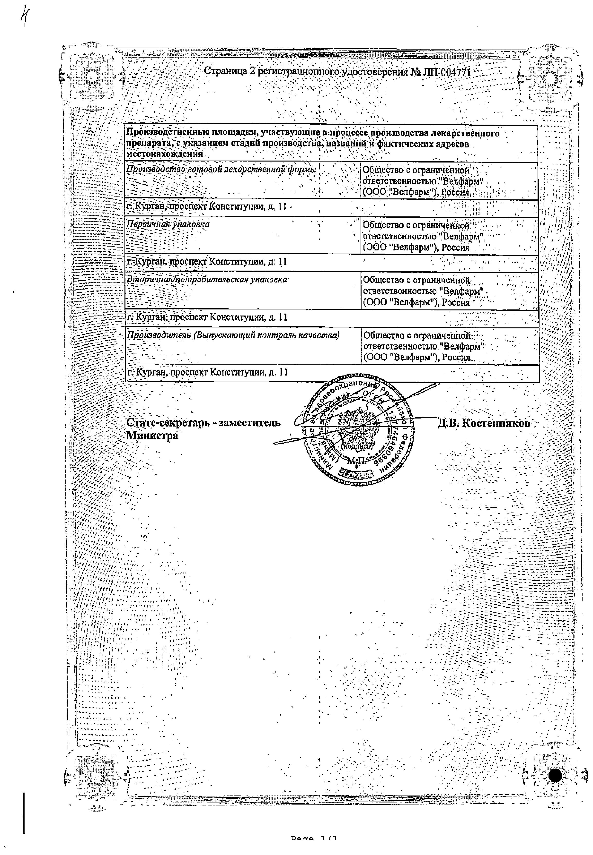 Сертификат Каптоприл