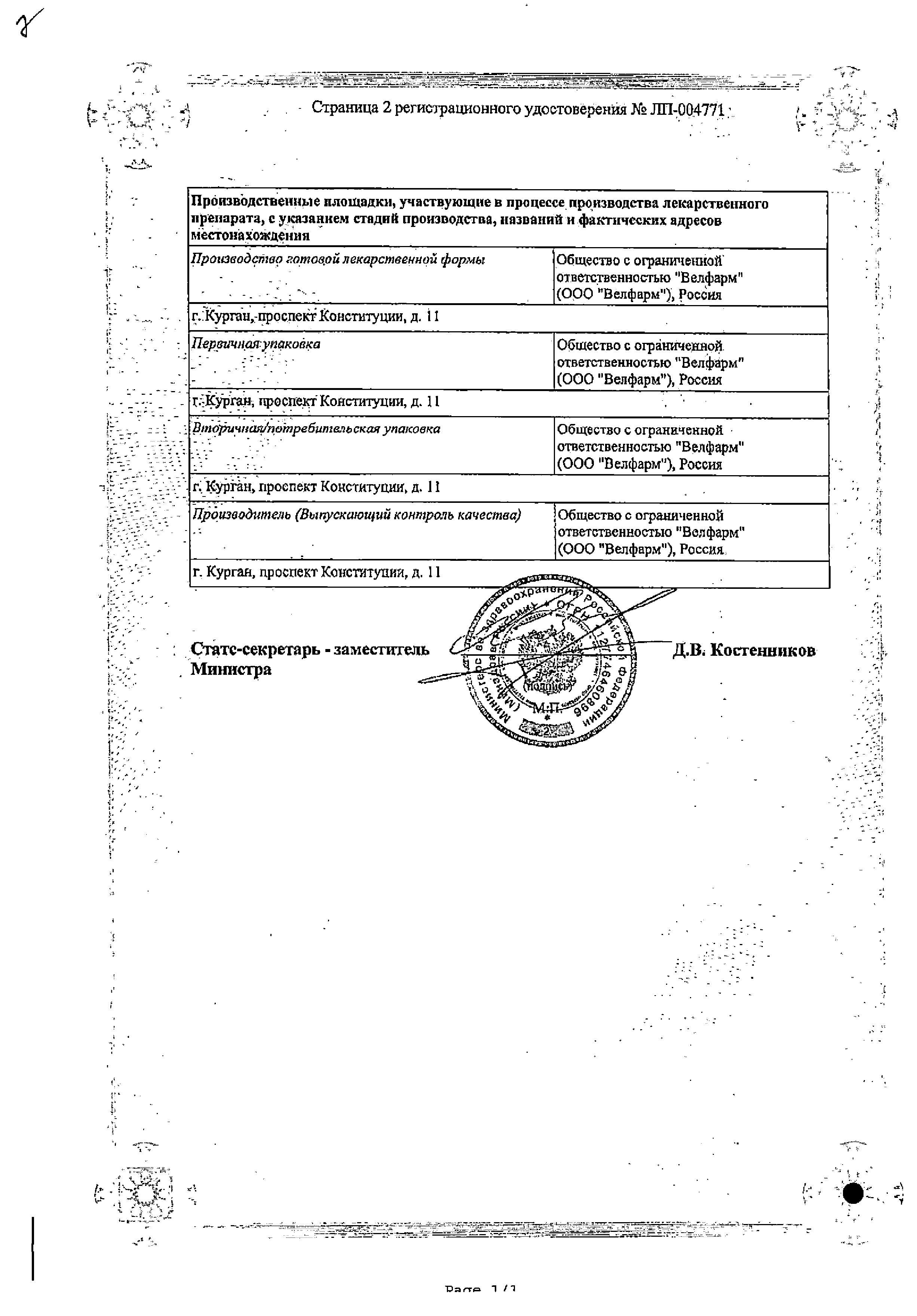 Сертификат Каптоприл