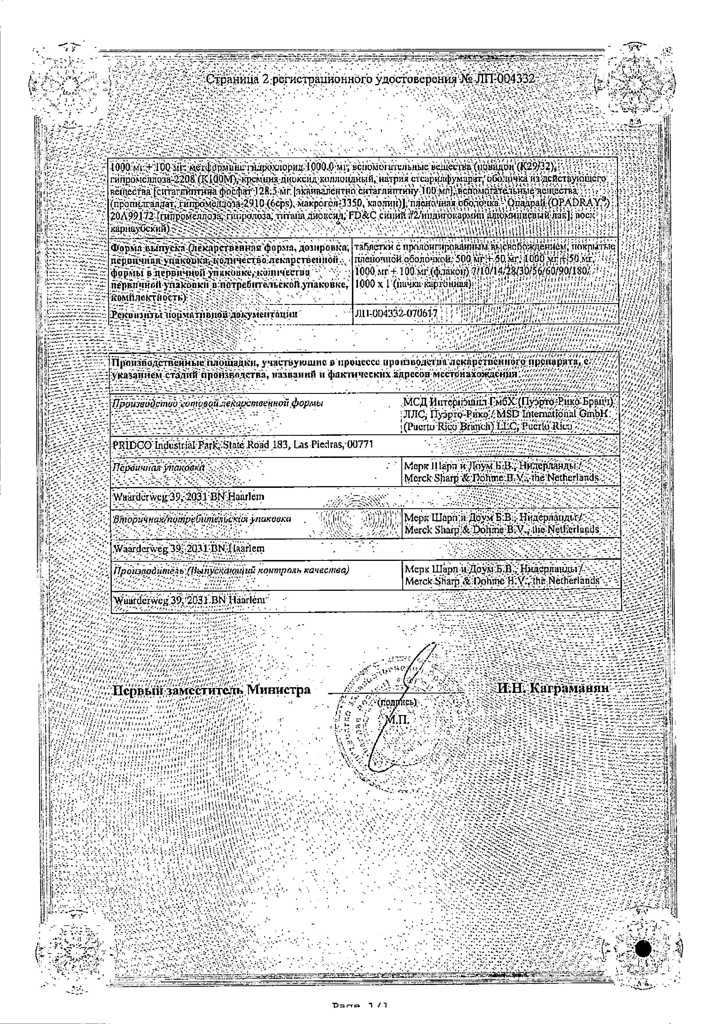 Сертификат Янумет