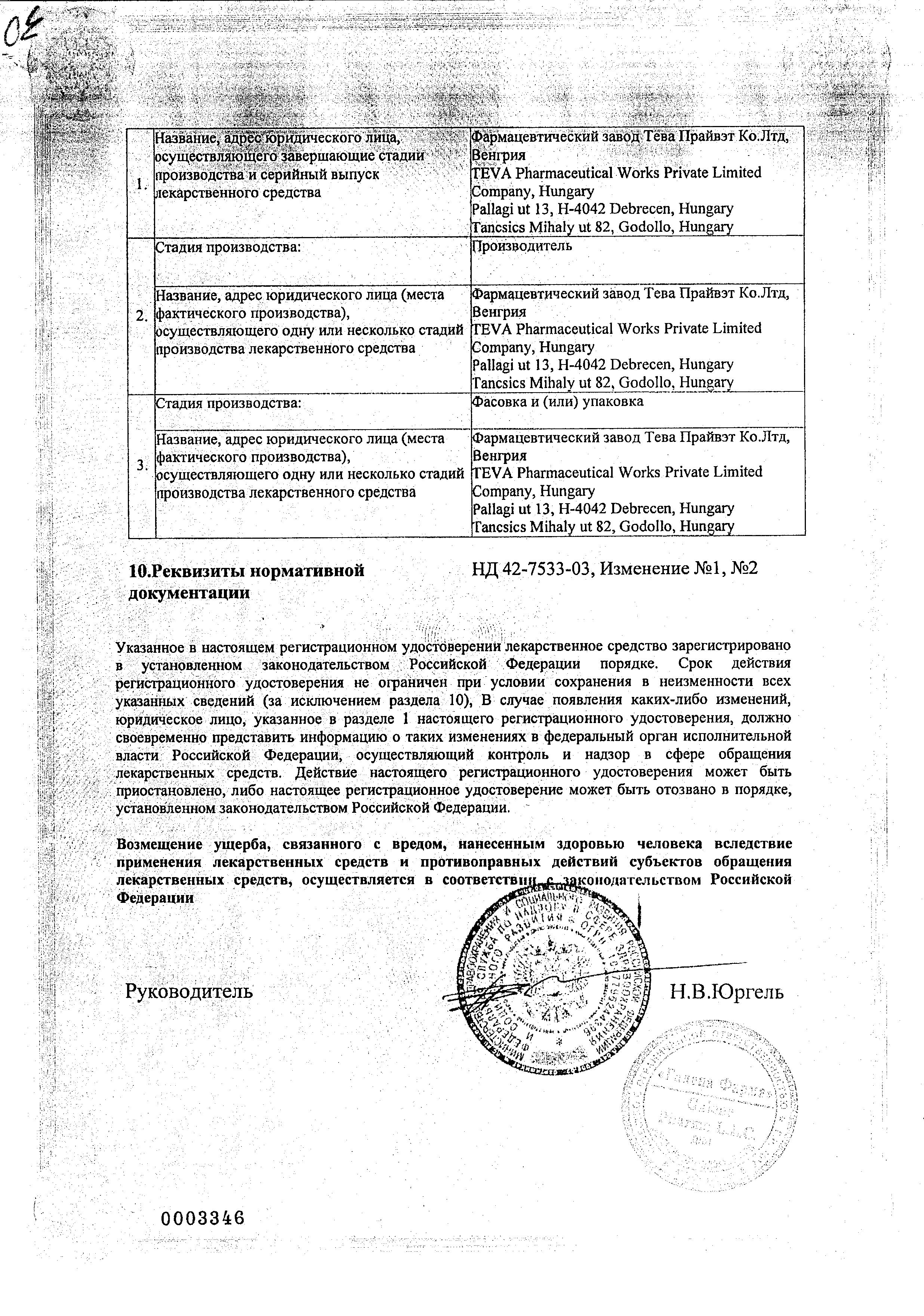 Сертификат на Изопринозин, таблетки 500 мг, 50 шт.