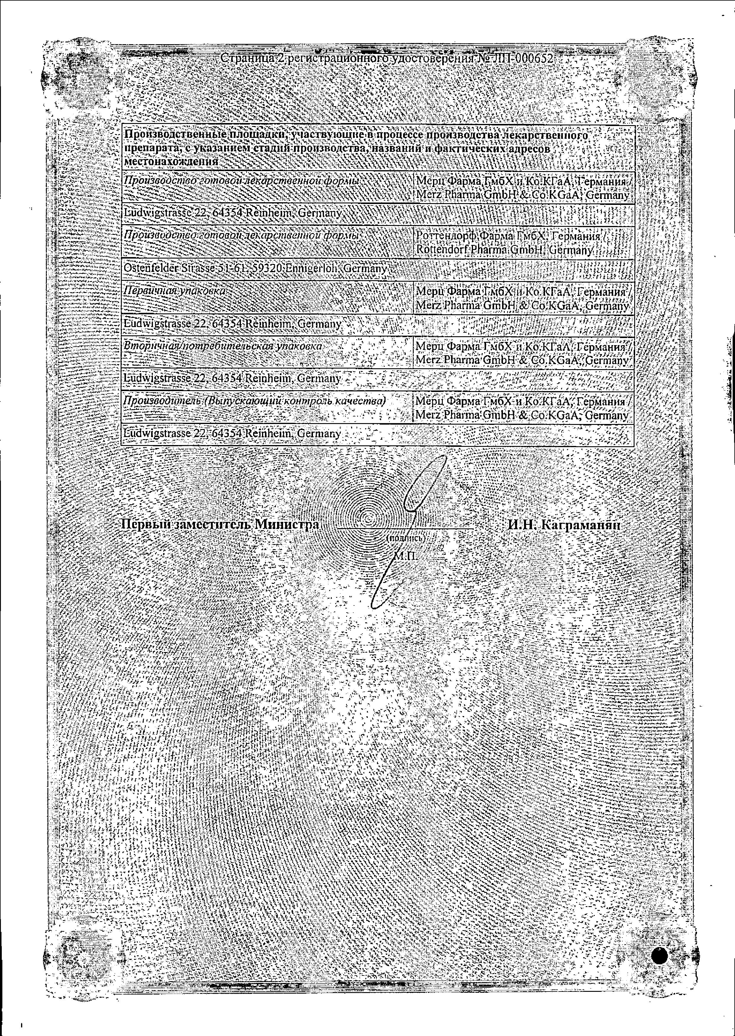 Сертификат на Акатинол Мемантин, таблетки покрыт. плен. об. 20 мг, 28 шт.