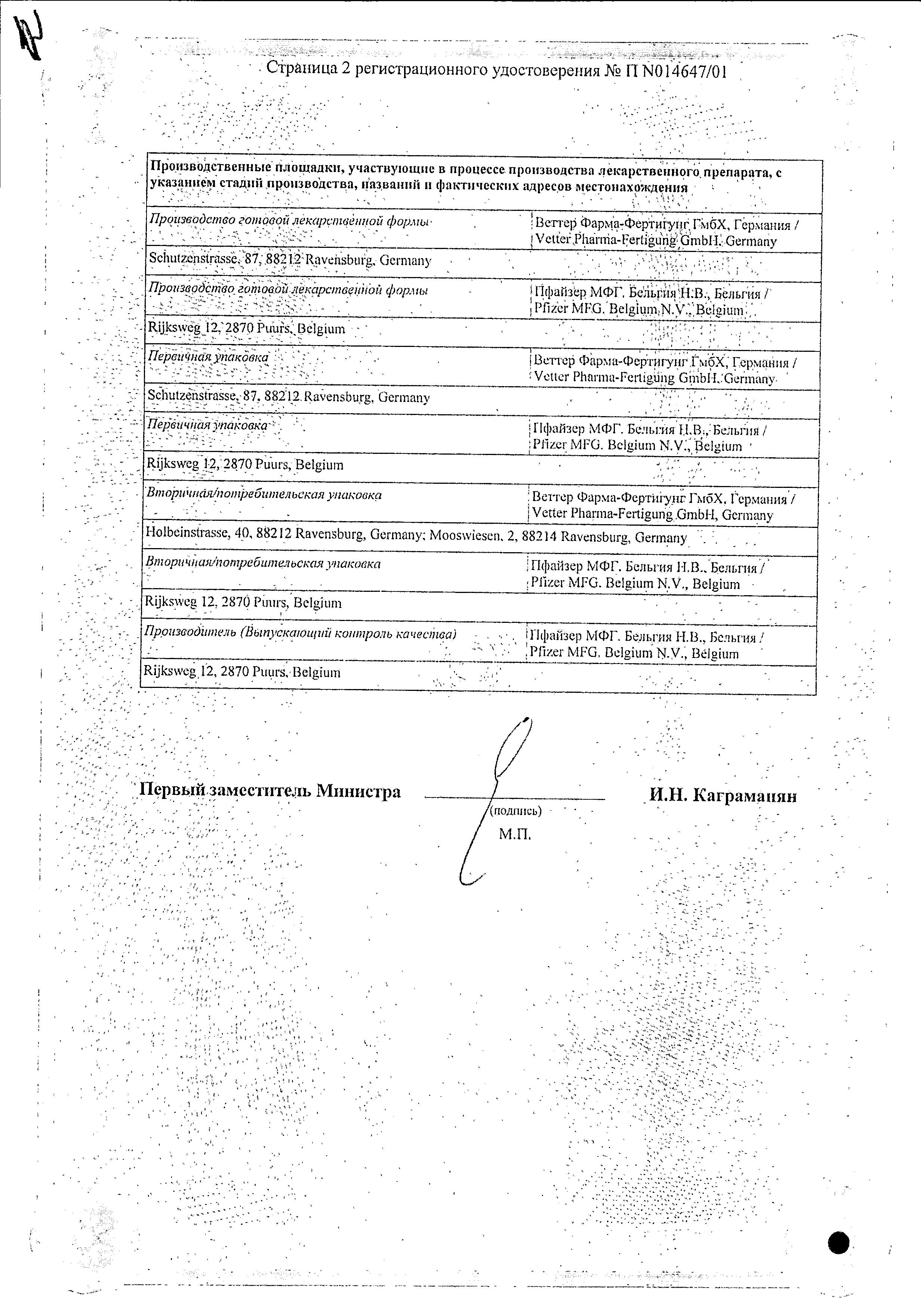 Сертификат на Фрагмин, раствор 2500 анти-Ха МЕ/0.2 мл, 10 шт.
