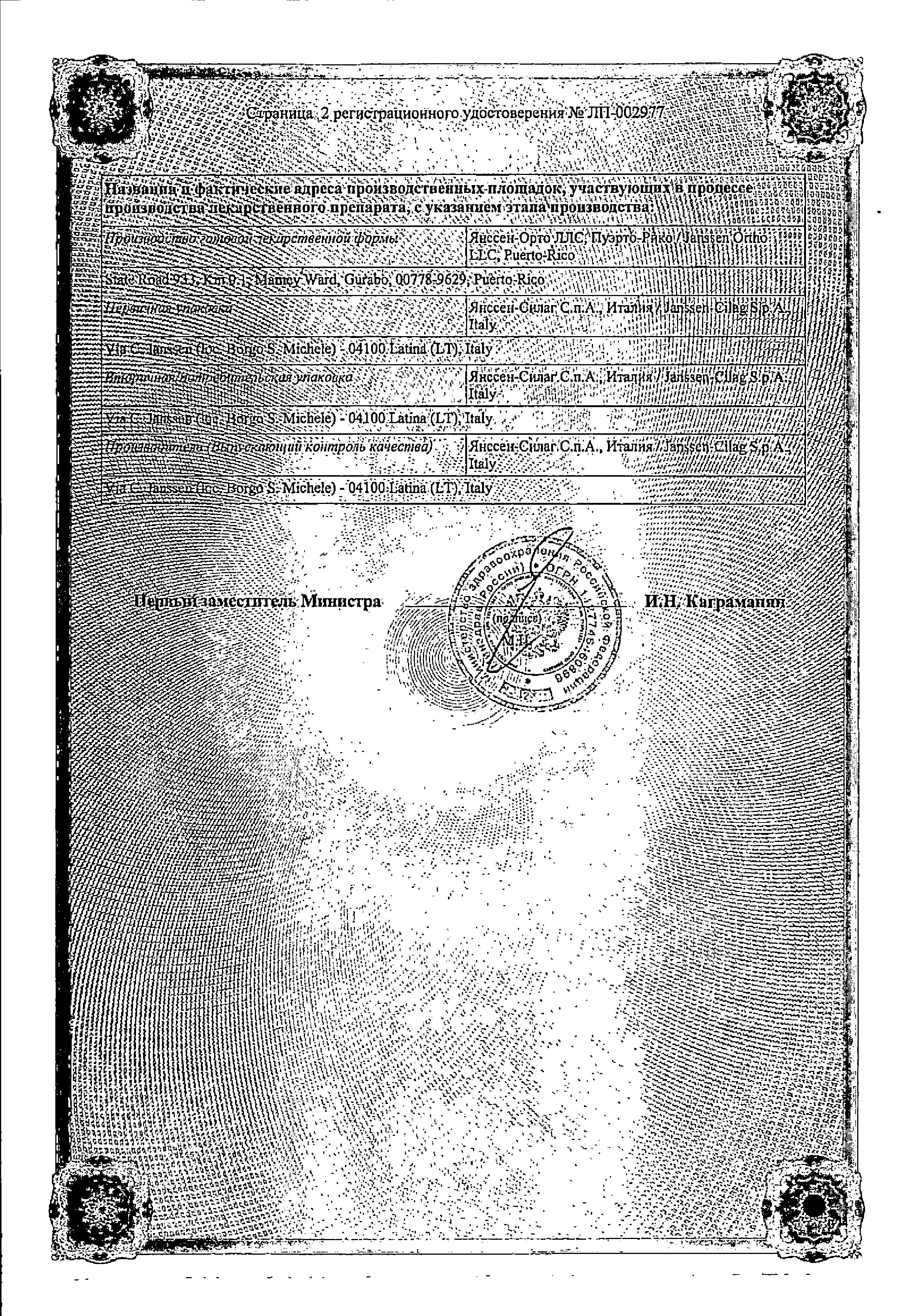 Сертификат на Инвокана, таблетки покрыт. плен. об. 300 мг, 30 шт.